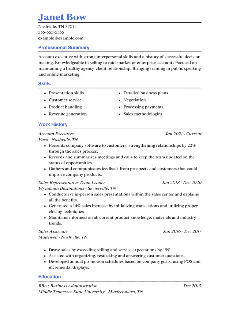 Account Executive Resume Examples for 2024