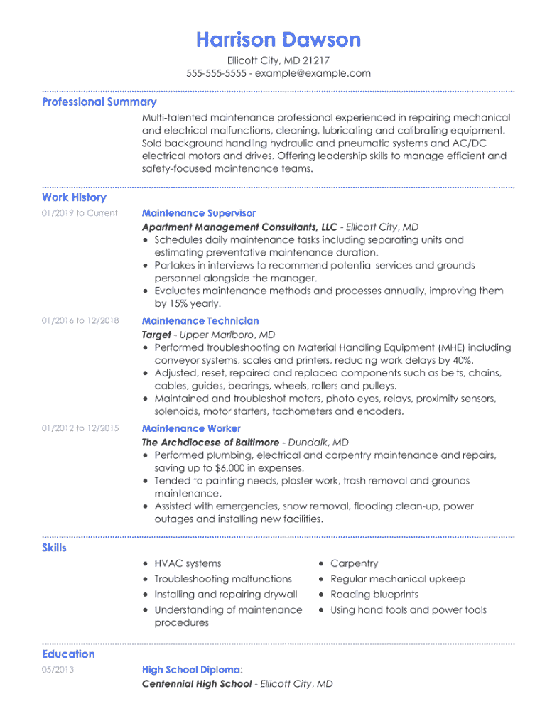 Maintenance Resume Examples and Tips