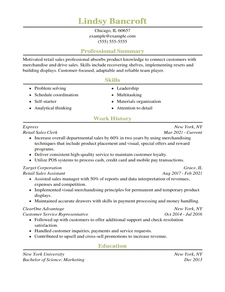Retail Sales Associate Resume Examples for 2024