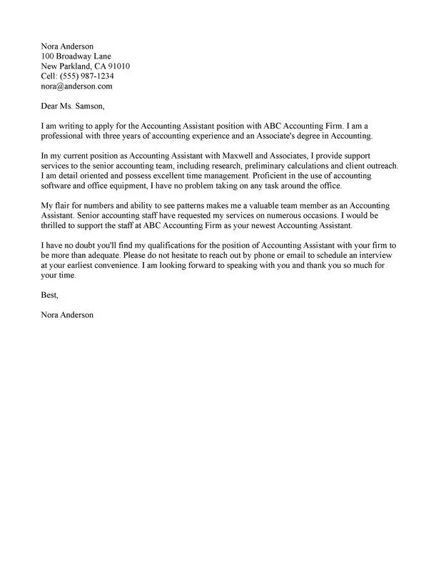 Job Application Letter Sample For Accountant