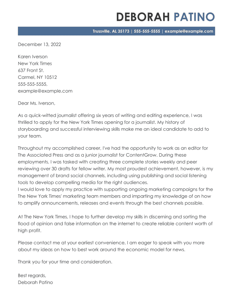 Journalism Cover Letter Examples and Tips for 2024