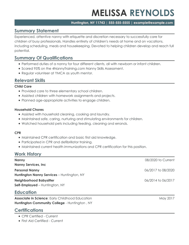 Nanny Resume Examples That Work in 2024