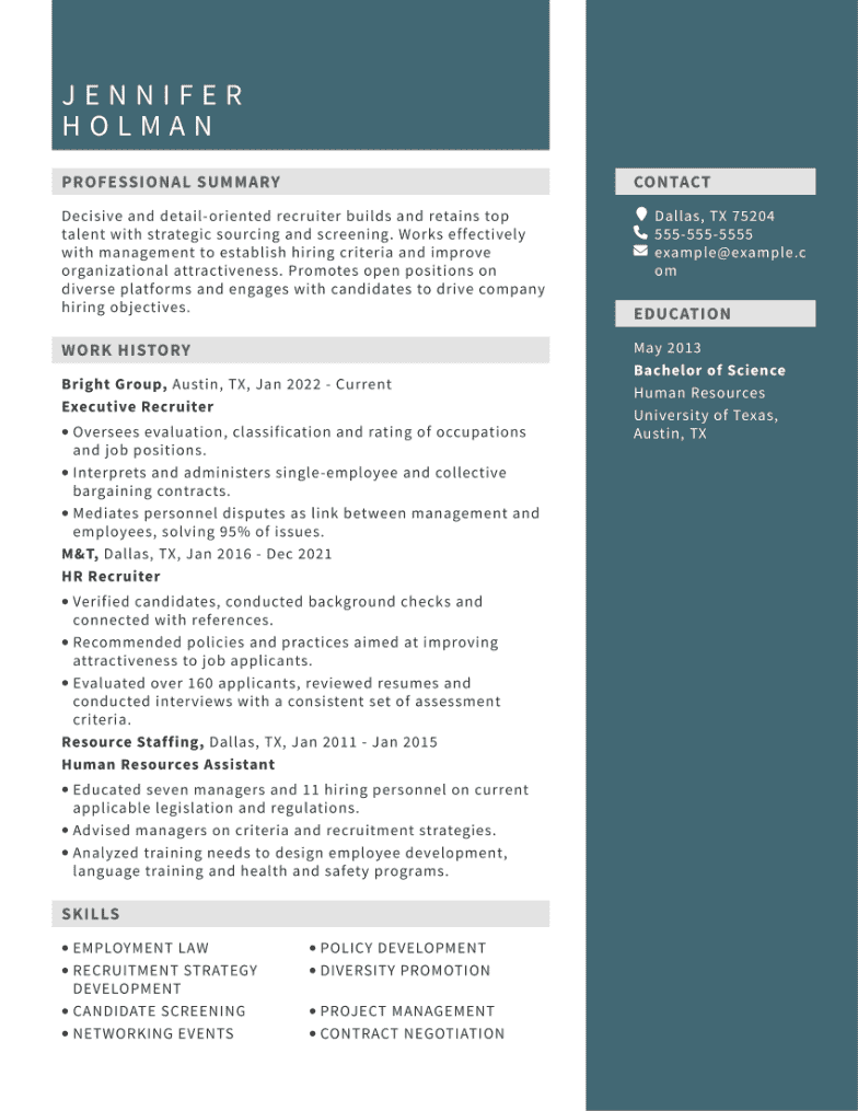 Best Recruiter Resume Examples to Use in 2024