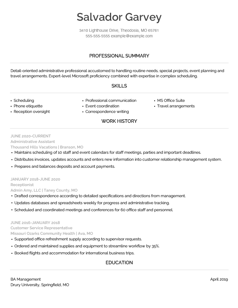 Best Administrative Assistant Resume Example for 2024