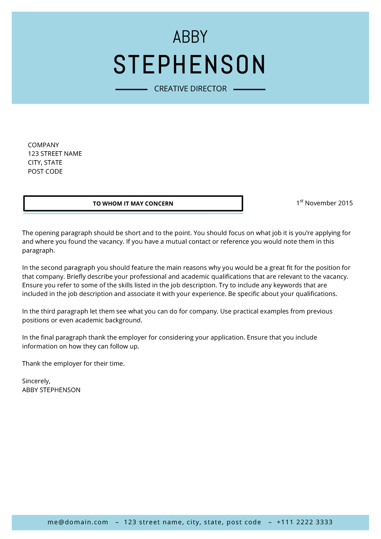 The Abby Cover Letter Minimalist Template