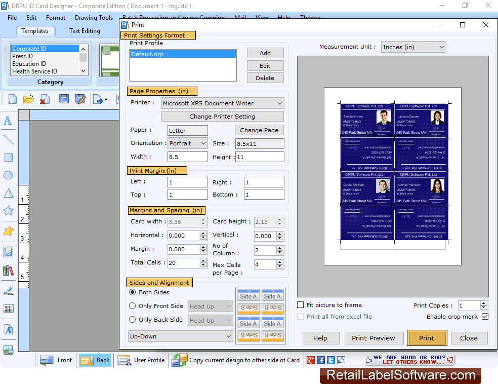 ID Card Maker Corporate Edition Screenshots of how to print and
