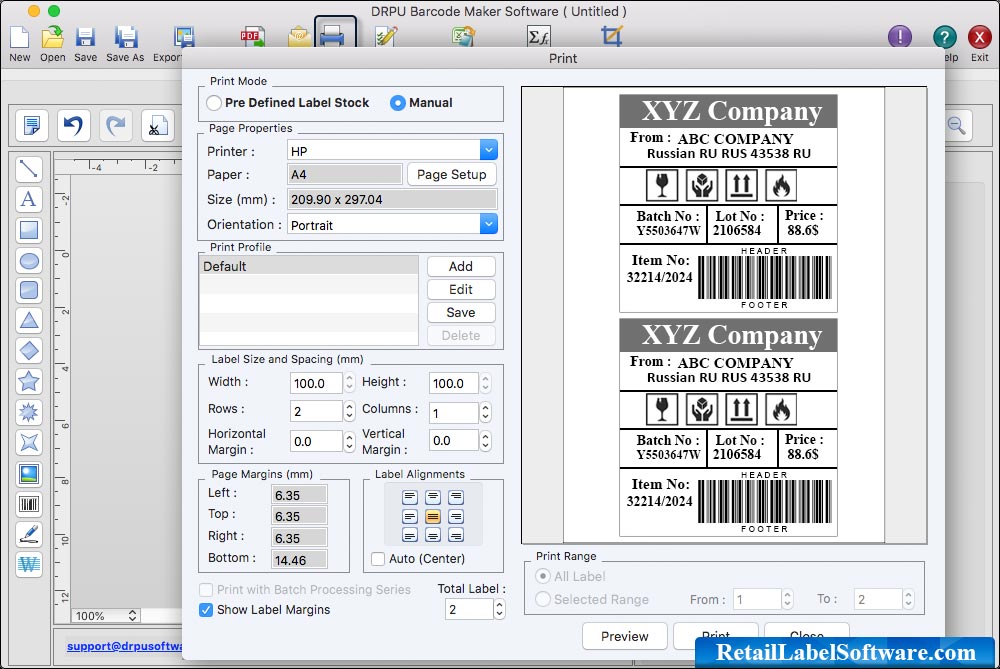 Barcode labels software Mac Edition screenshots RetailLabelSoftware