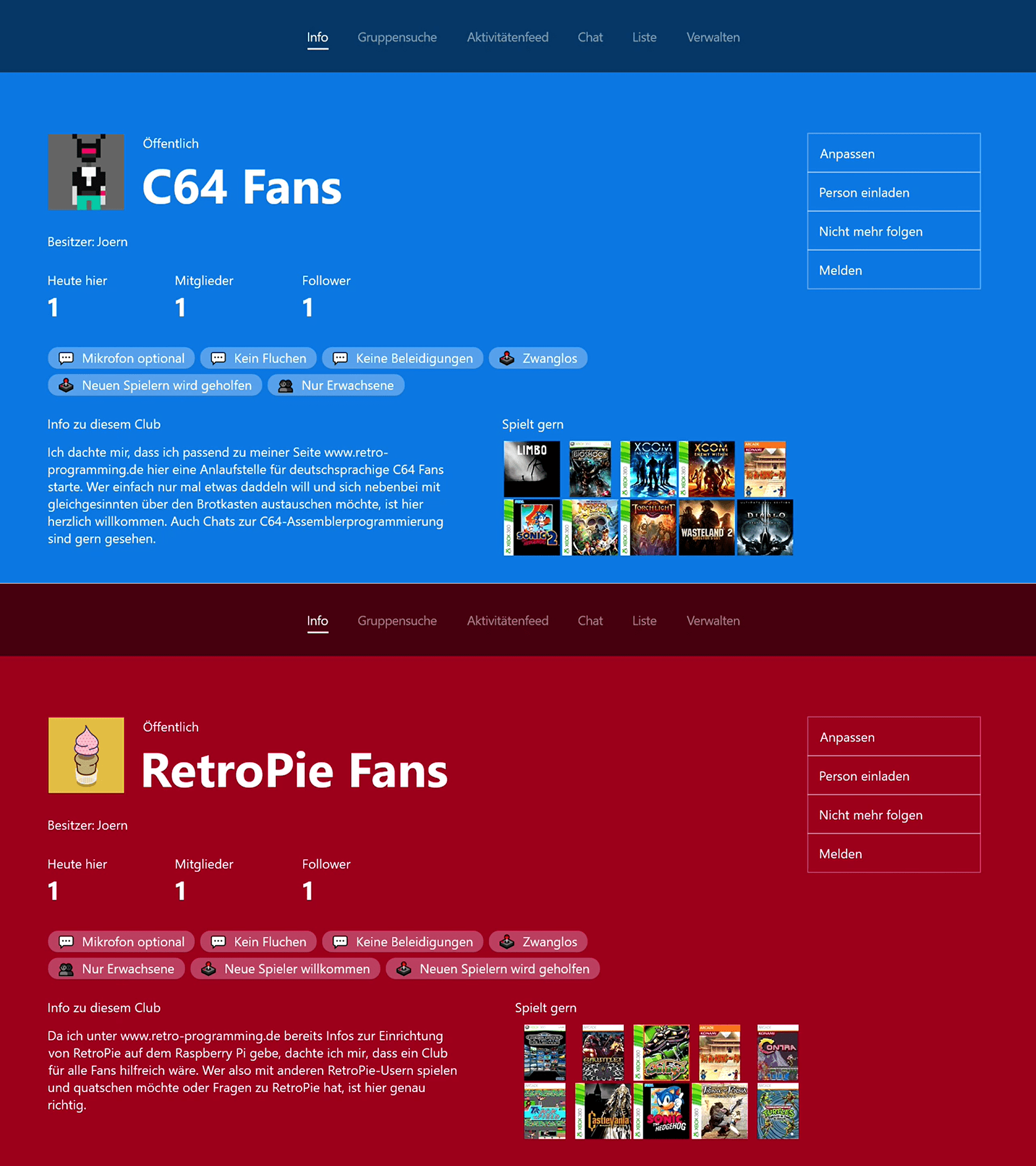 Xbox ONE Clubs für alle C64 und RetroPie Fans RetroProgramming.de