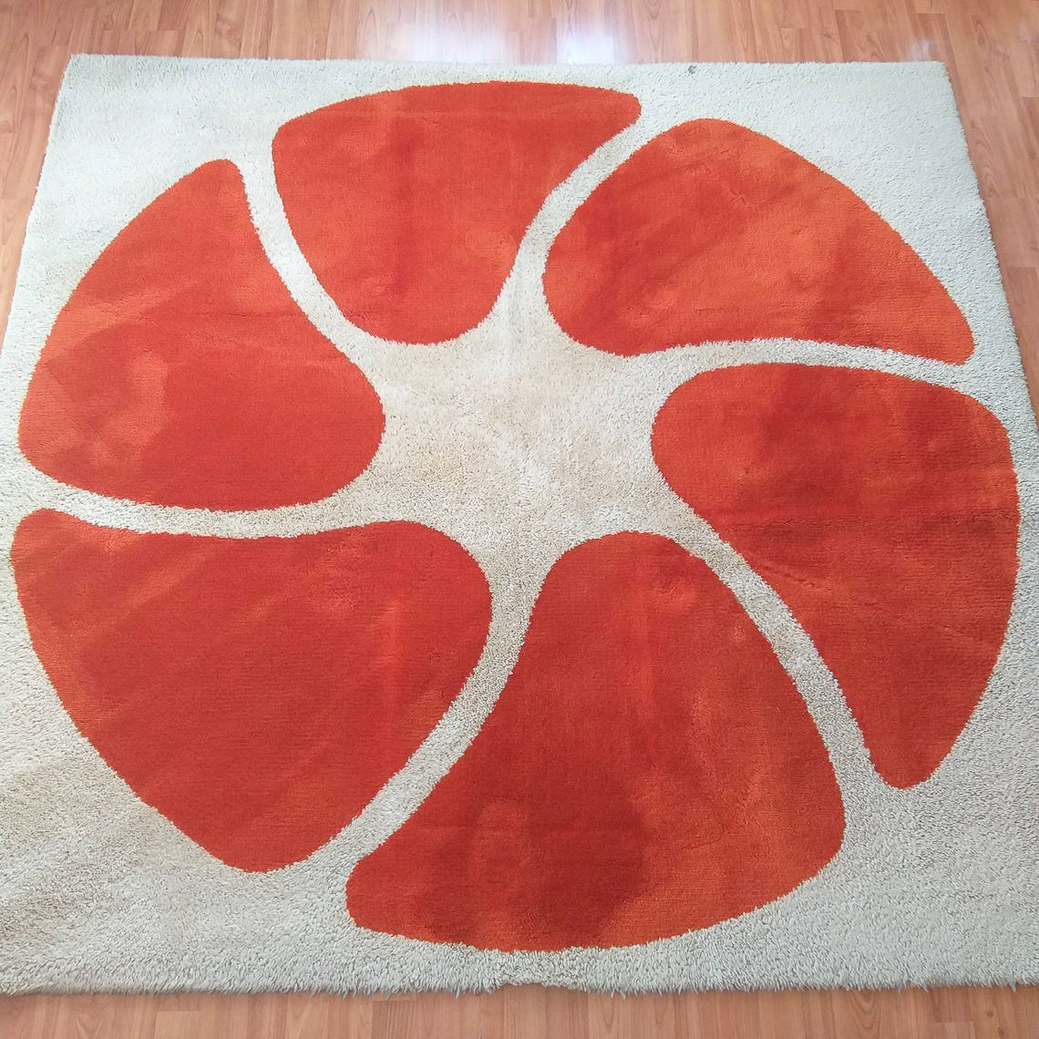 Vintage Italian Rug, Woven Rug, Orange Rug, Made In Italy, 80s Retro