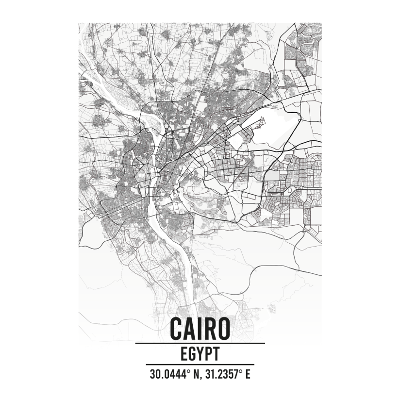 Cairo, Egypt A3 Map Print Retro Progression