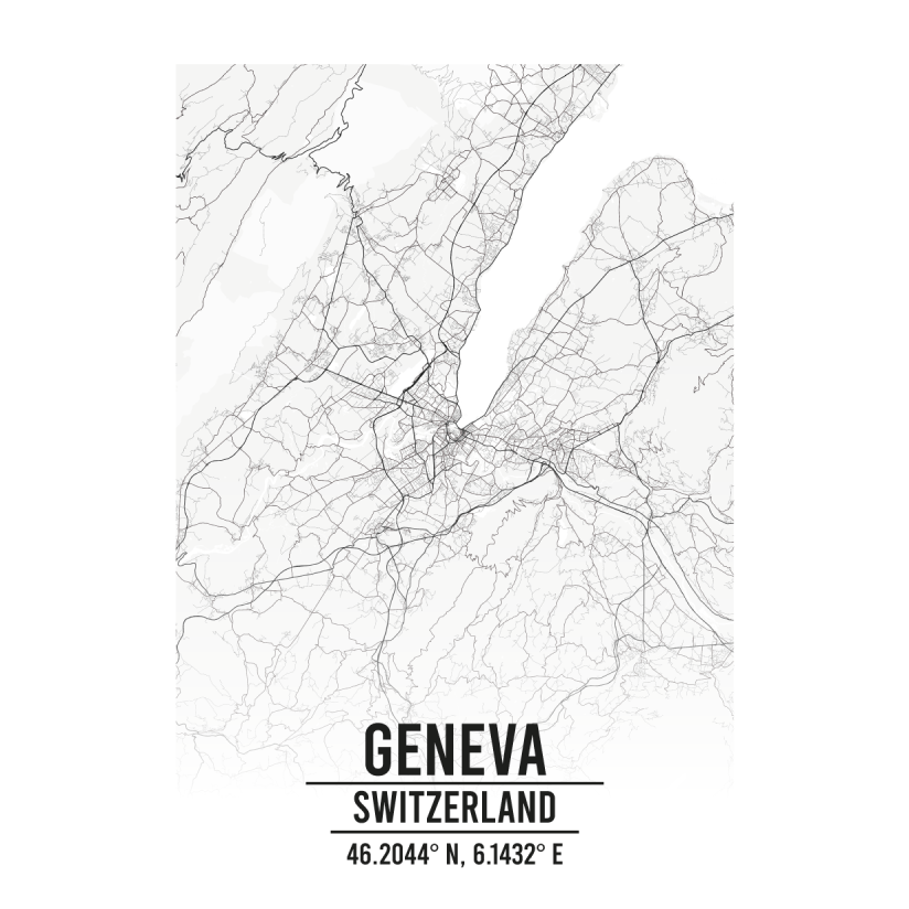 Geneva, Switzerland A3 Map Print Retro Progression