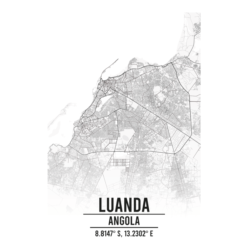 Luanda, Angola A3 Map Print Retro Progression