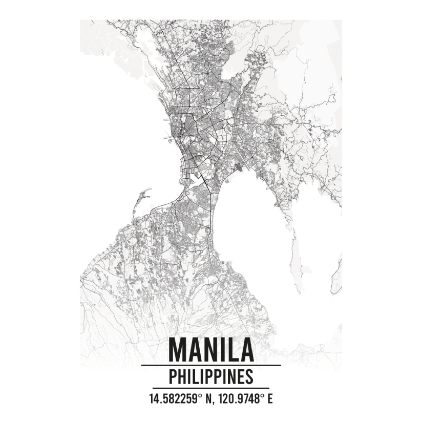 Manila, Philippines A3 Map Print Retro Progression