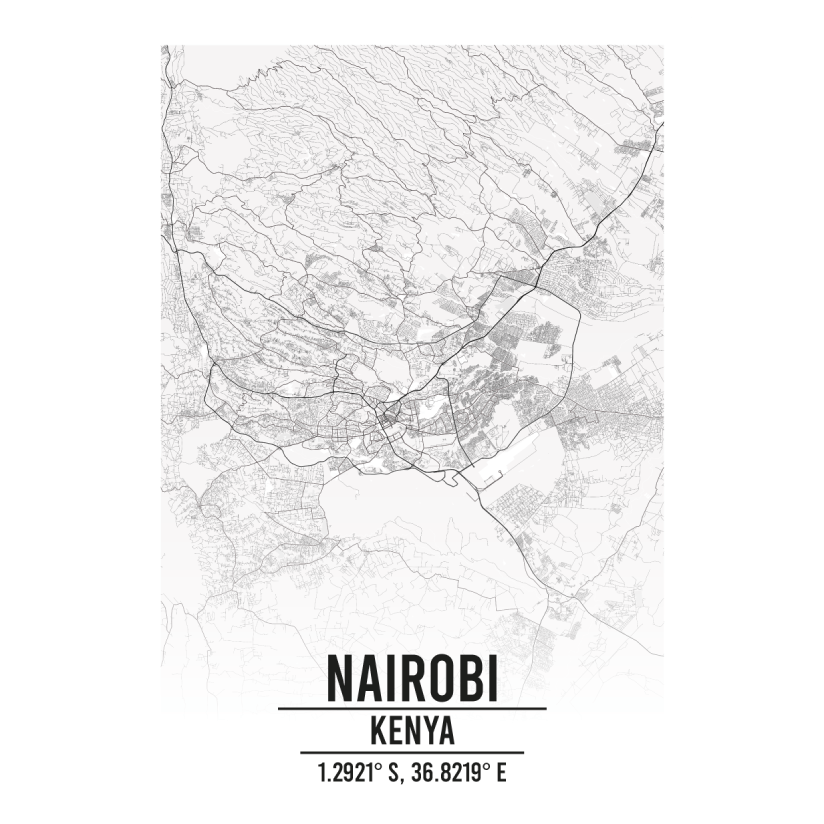 Nairobi, Kenya A3 Map Print Retro Progression