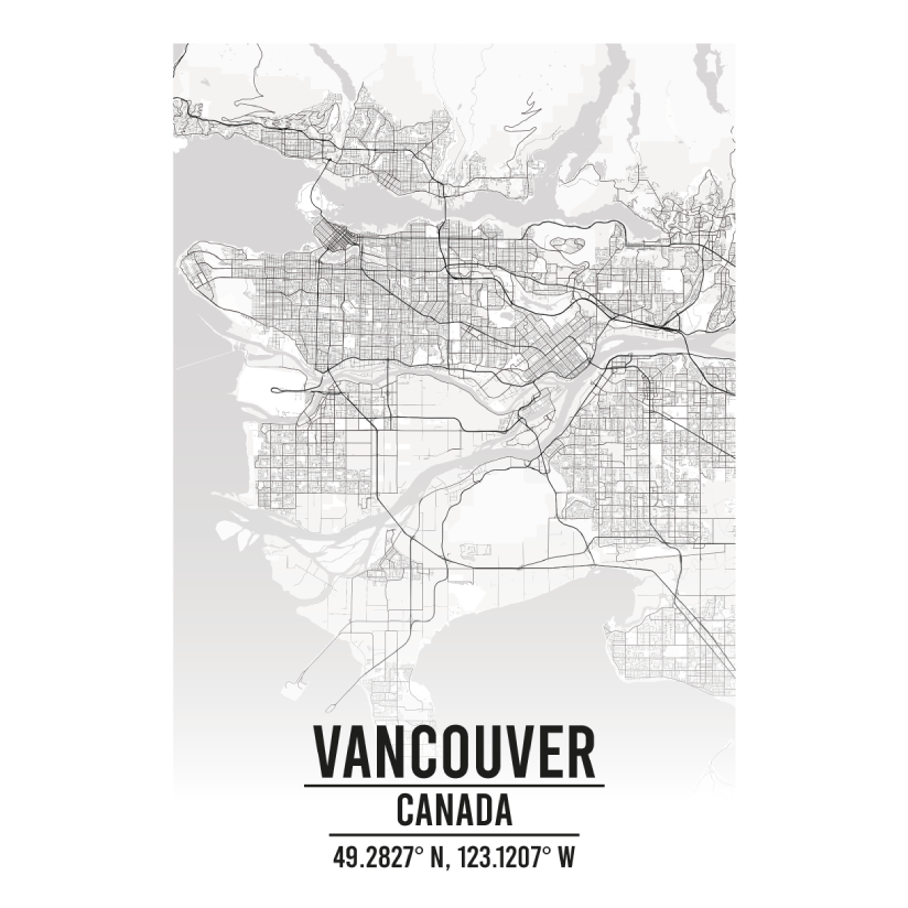 Vancouver, Canada A3 Map Print Retro Progression
