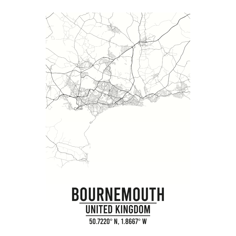 Bournemouth, United Kingdom A3 Map Print Retro Progression