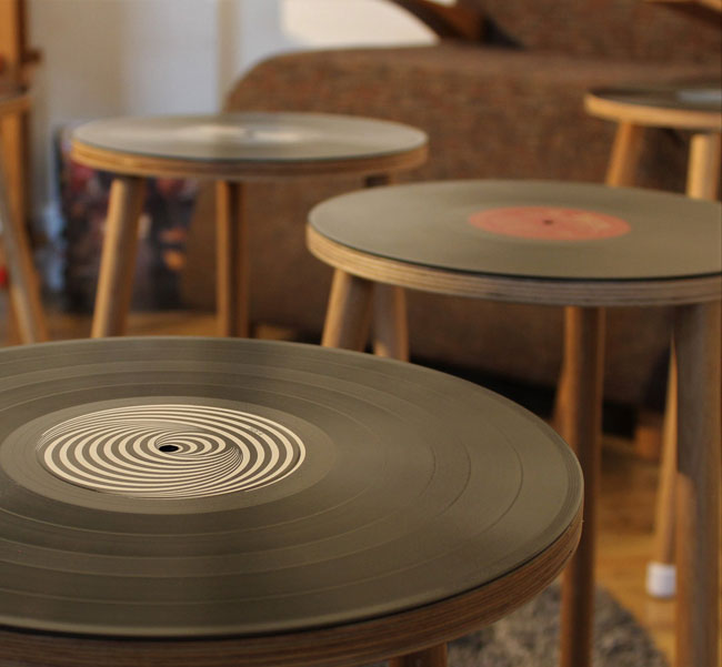Vibyl bespoke handmade vinyl side tables Retro to Go