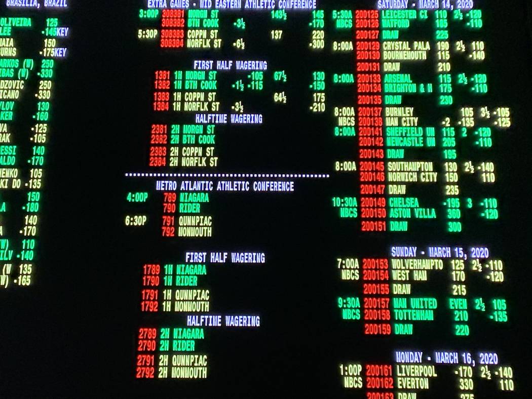 The betting board at the Green Valley Ranch Resort sportsbook on