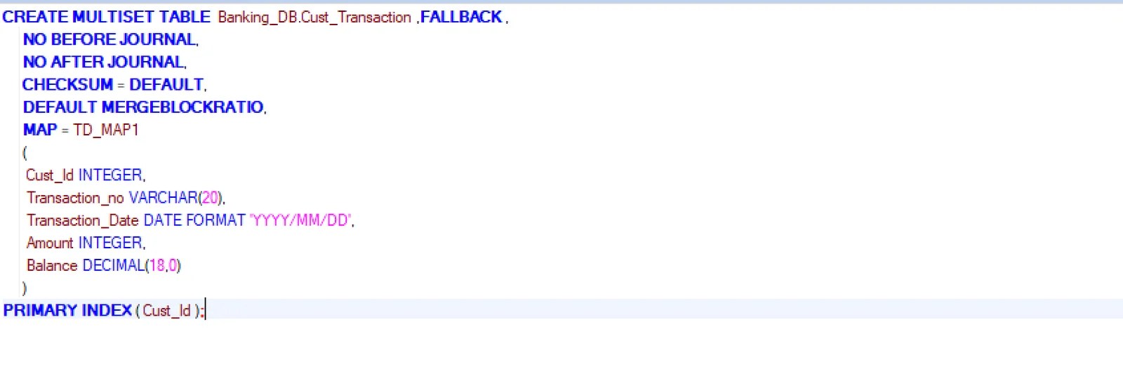 Teradata create table syntax with examples