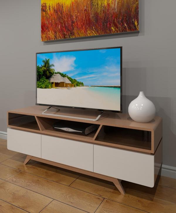 Object Modern TV Wood And Glass Door TV Stand, 60 OFF