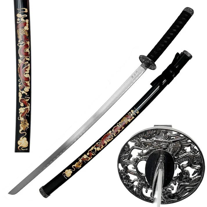 SWSA 124BKDGS 39.5" Samurai Sword with Black Dragon Printing Scabbard