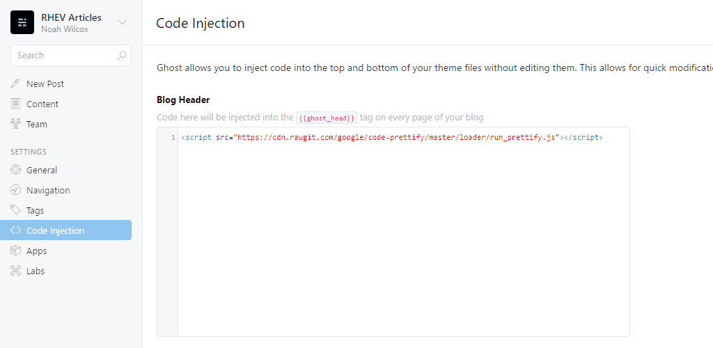 RHEV How To Add Google Code Prettify To Your Ghost Blog