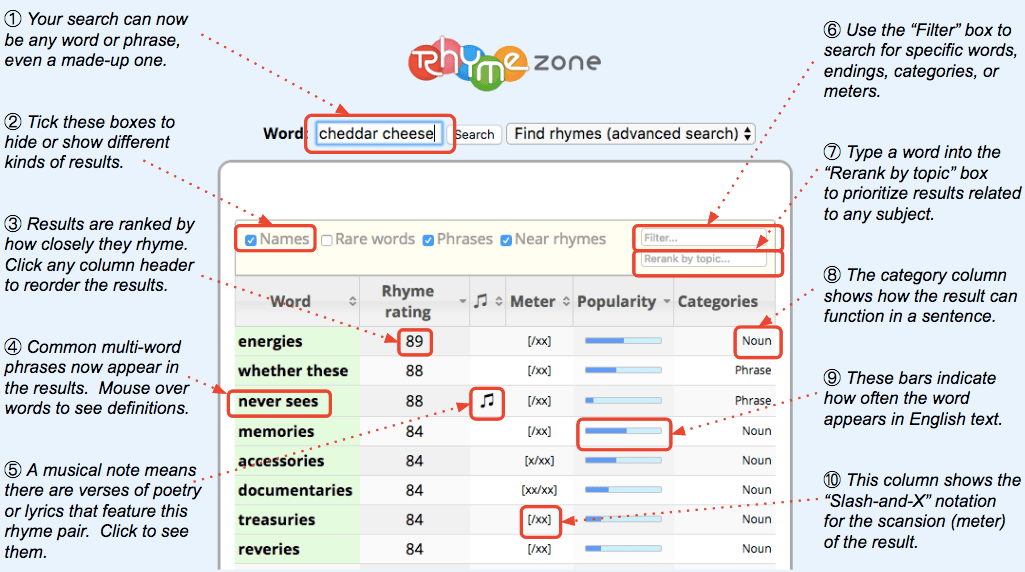 RhymeZone advanced search