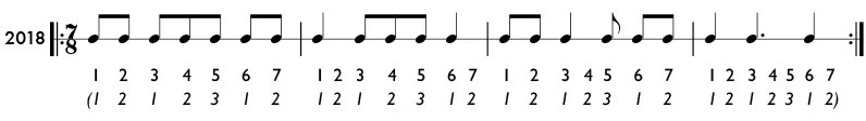 Rhythm Example in Odd Meter 7/8 Time Signature Pattern 2018