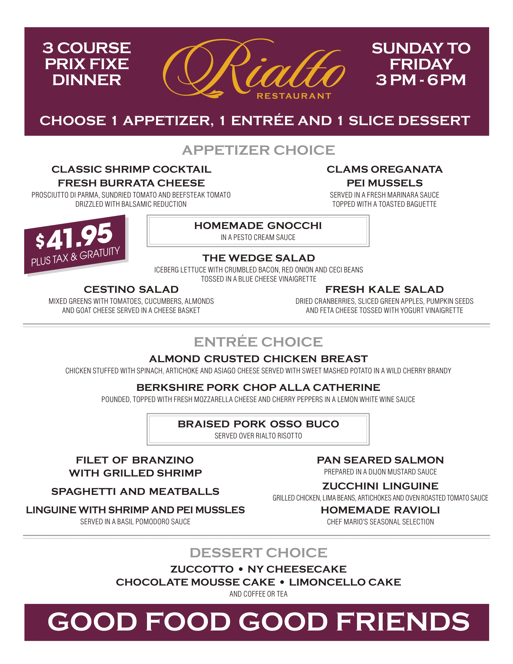 Menus Rialto Restaurant