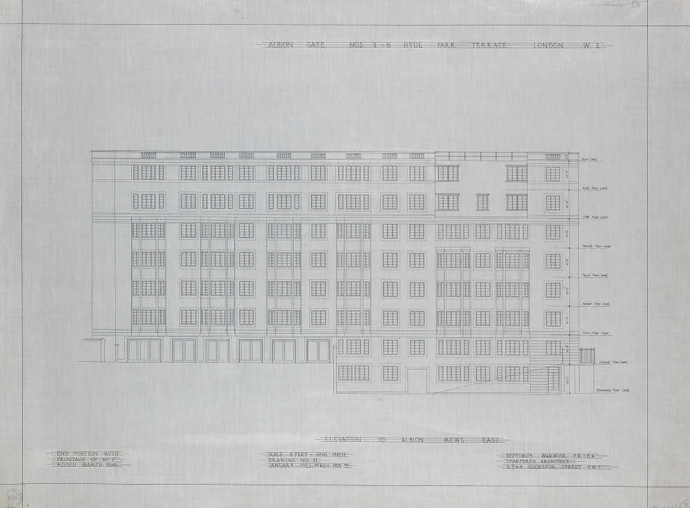 Design for Albion Gate flats, 18 Hyde Park Terrace, Bayswater Road