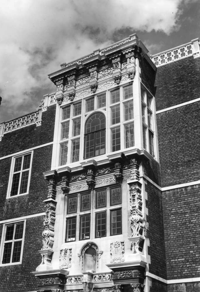 Charlton House, Greenwich, London closeup of the ornate bay window