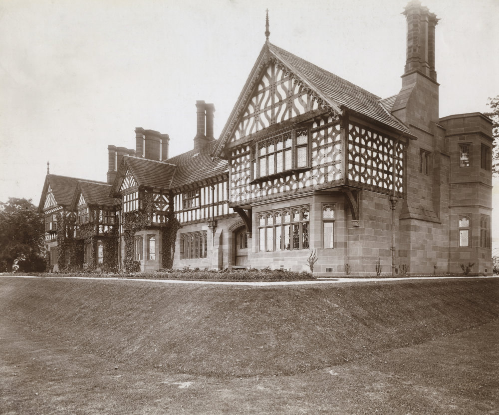 Thornton House, Thonton Hough, Cheshire the garden front showing the original halftimbered