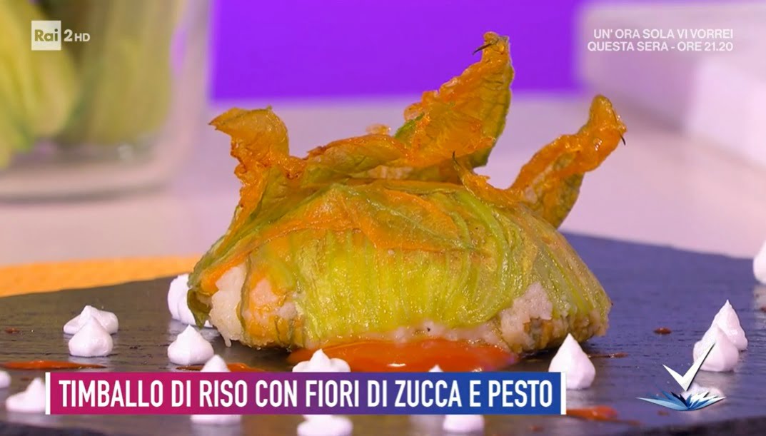 “Detto Fatto” timballo di riso fiori di zucca e pesto di Ilario