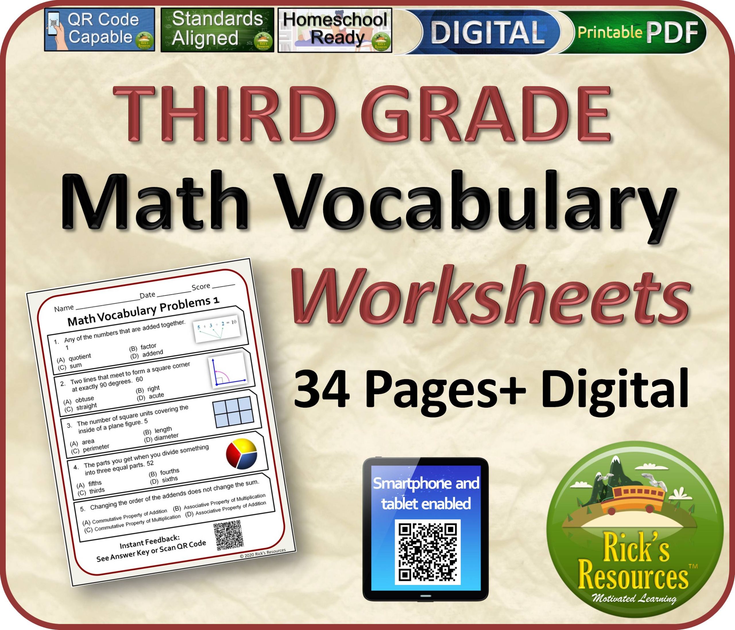 Math Vocabulary Worksheets Grade 3 Rick's Resources