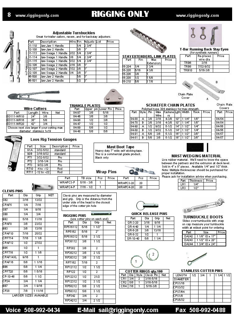 Standing rigging and sailboat hardware available at Rigging Only