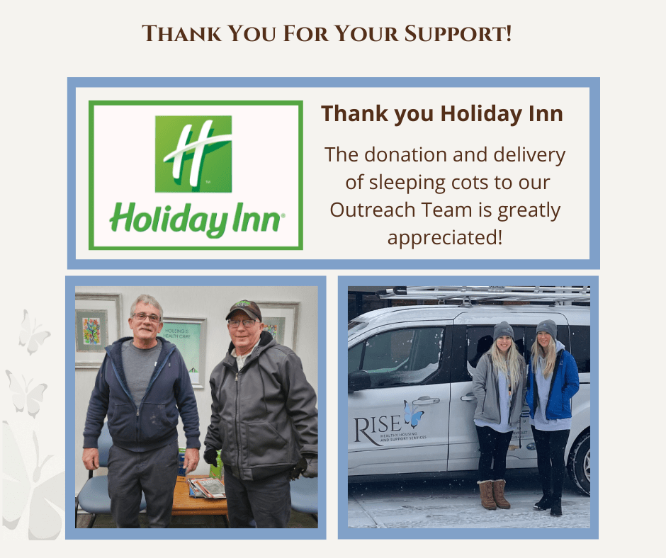 Thank you Holiday Inn for the Sleeping Cots! RISE Housing and Support
