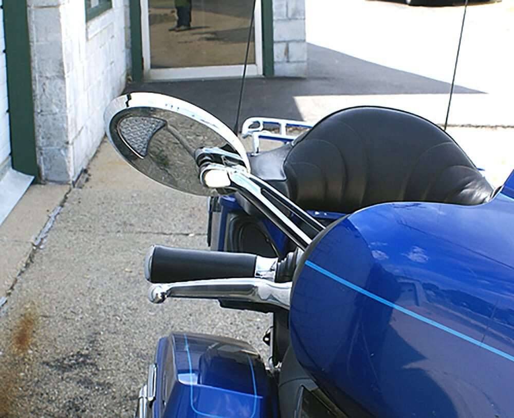 RIVCO Chrome Motorcycle Mirrors with LED Turn Signals and Running lights