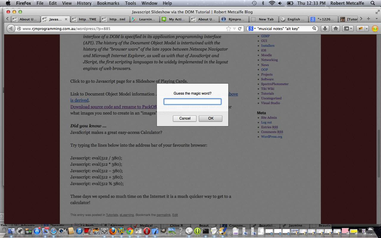 Bookmarklet via Javascript Primer Tutorial Robert James Metcalfe Blog