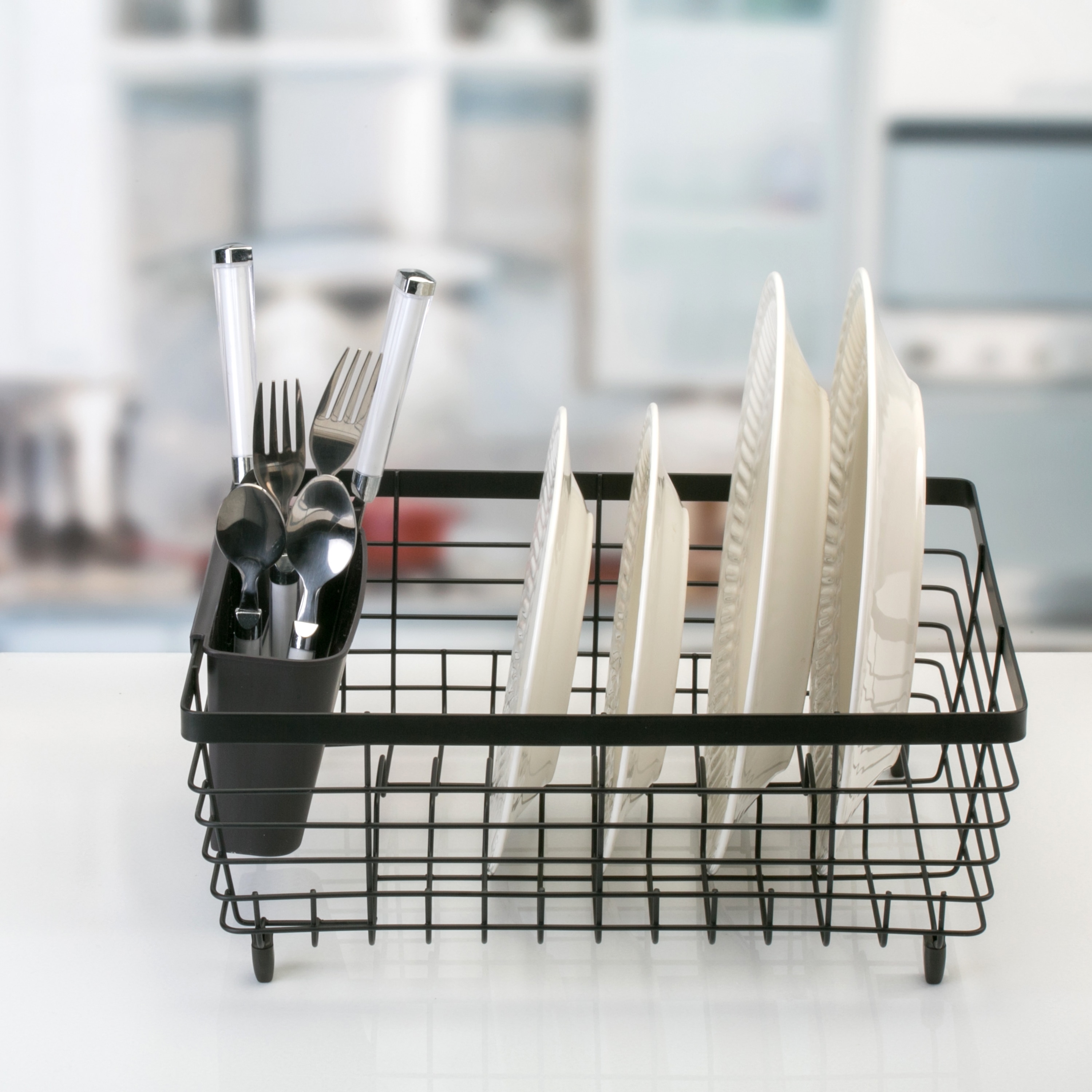 Countertop Dish Drainer Black DishDrying Rack with Utensil Holder