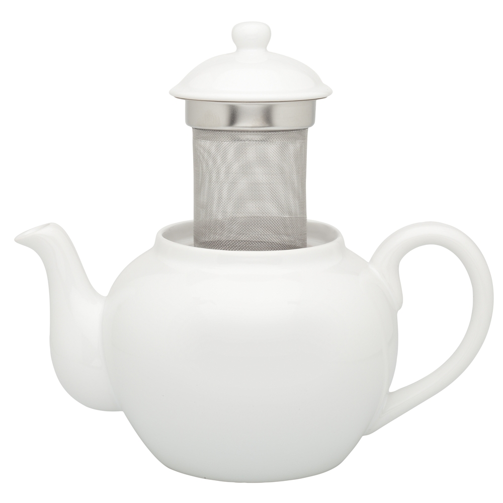 White Ceramic Teapot with Stainless Steel Infuser, 6 Cup, 32oz