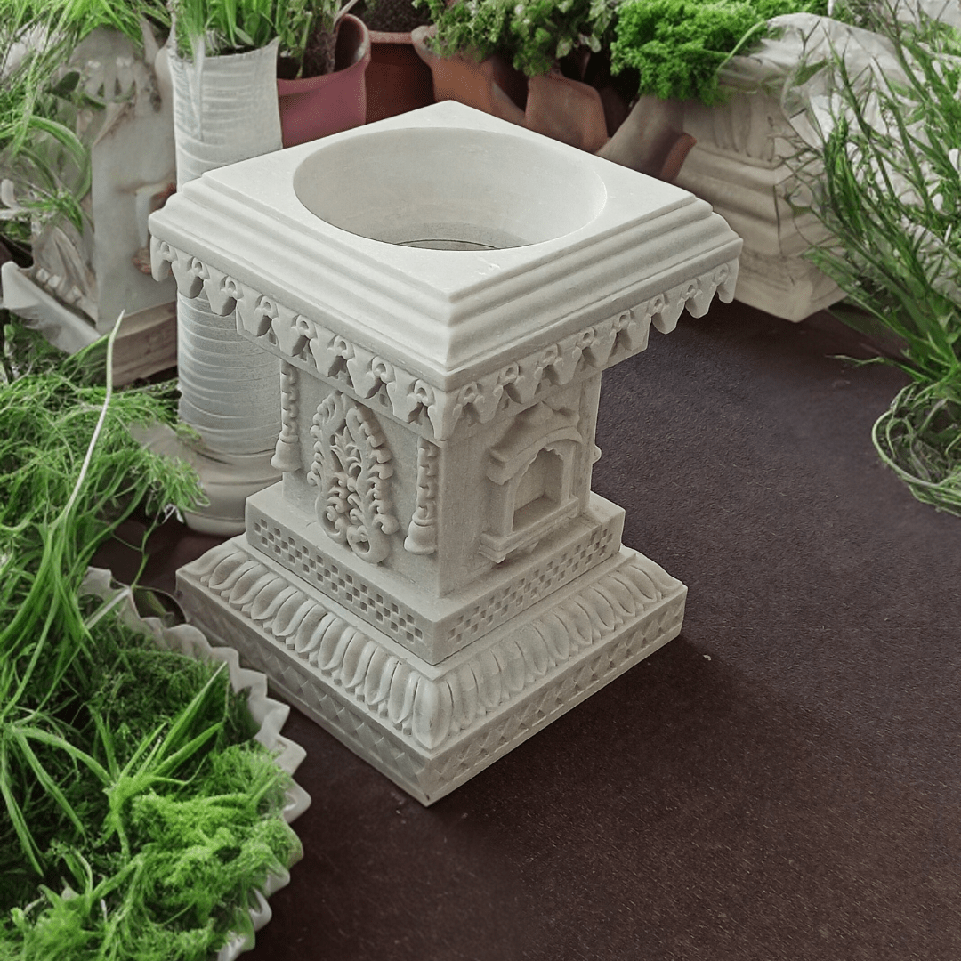 RM White Marble 2.5ft Height Tulsi Planter Pot R Marbles