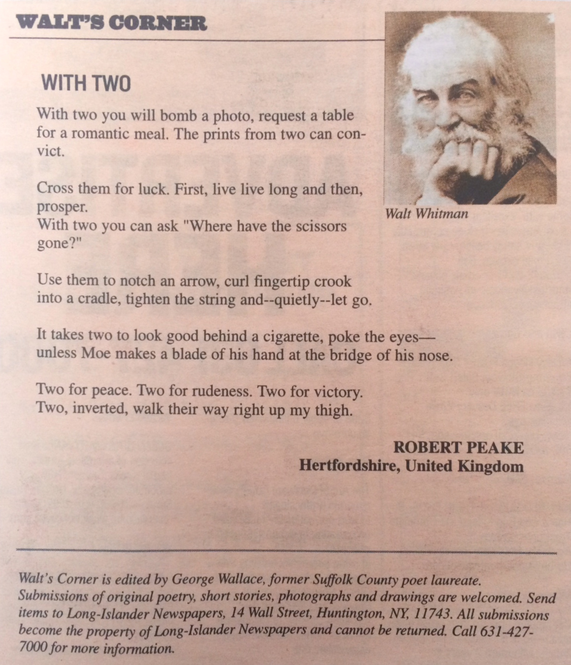 Two Fingers for Walt Whitman Robert Peake"" by Robert Peake