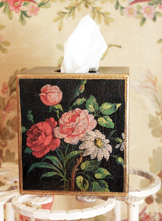 French Roses Tissue Box Cover Black