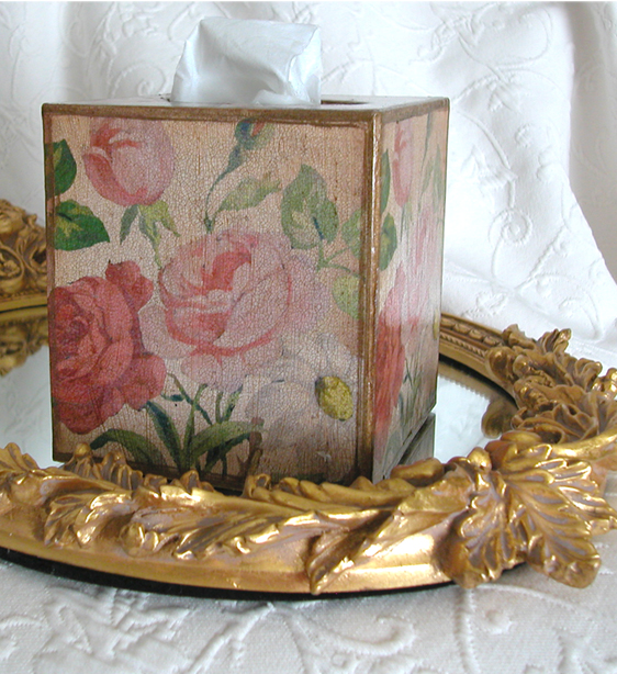 French Floral Tissue Box Cover Ivory