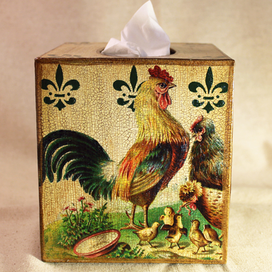 French Rooster Tissue Box Cover Family