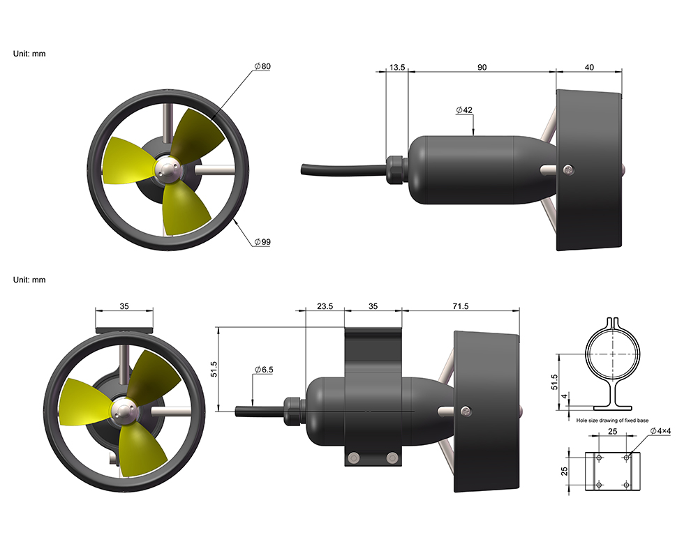 BLDC motor underwater propeller submarine thruster for ROV vehicles