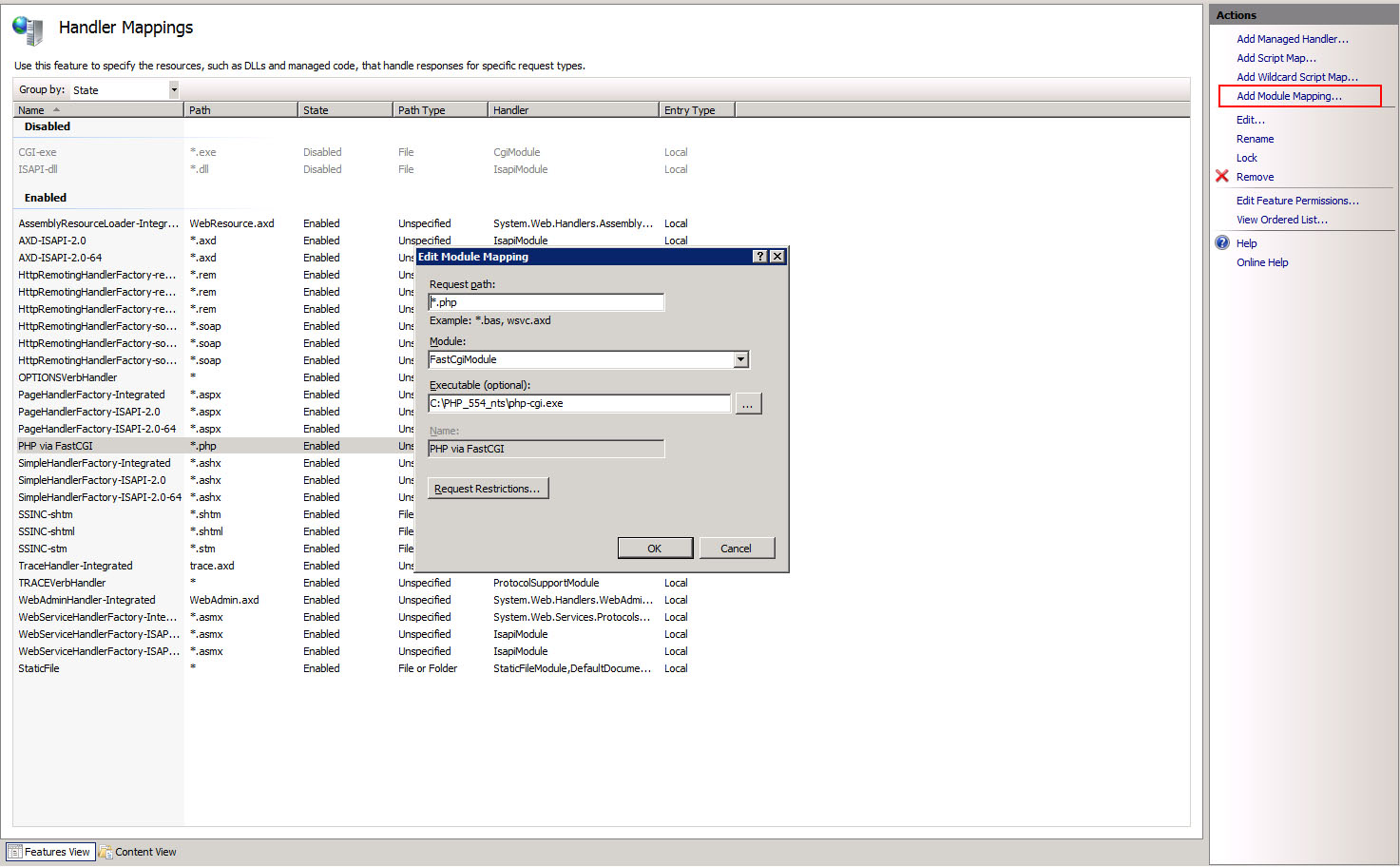 IIS 7/7.5 Configuring PHP via FastCGI on Windows Server 2008 R2