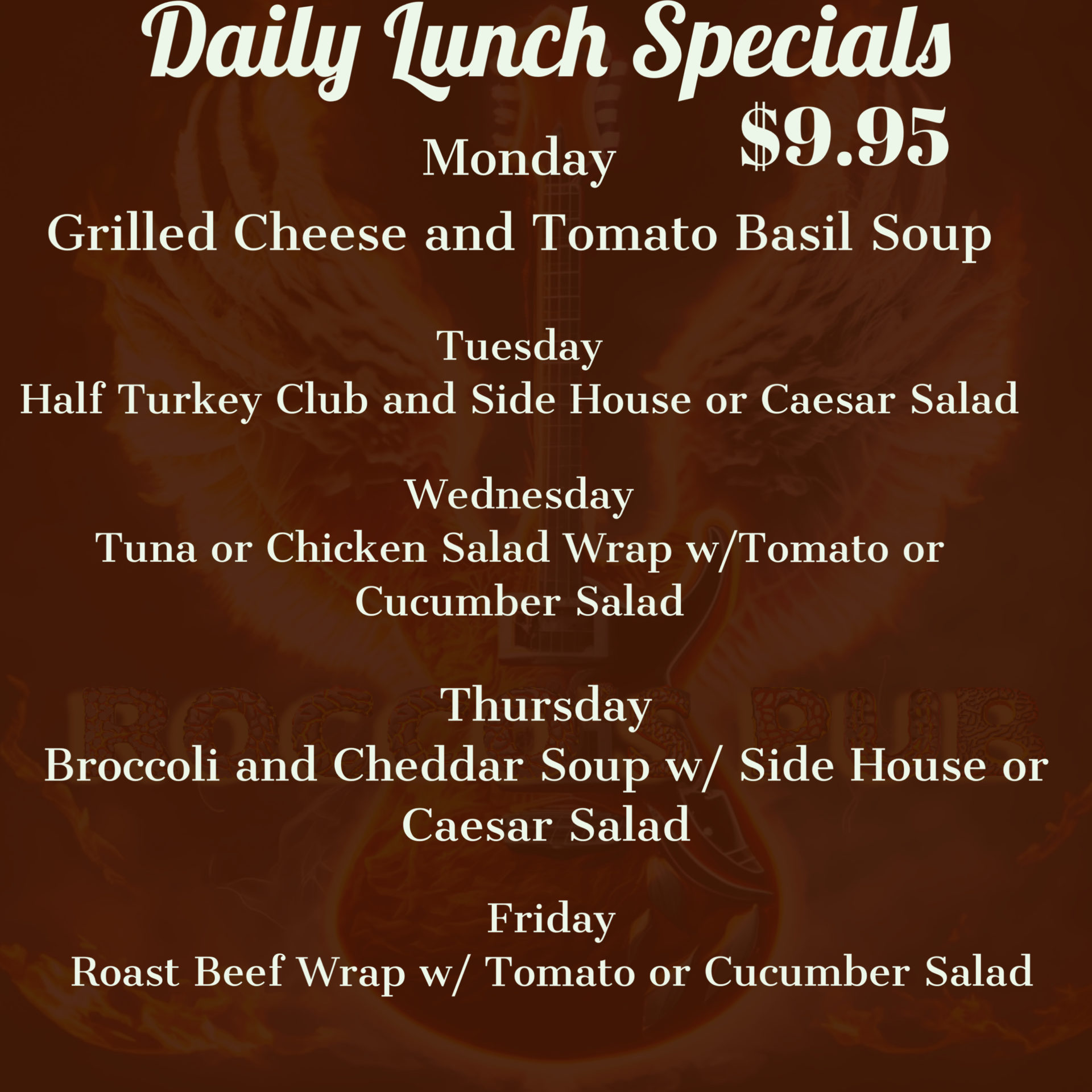 New Lunch Menu Rocco's Pub