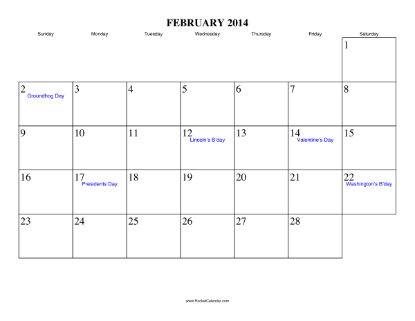 February 2014 Calendar
