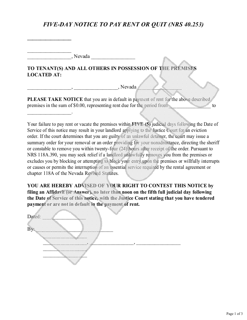 Free Nevada Eviction Notice Free to Print, Save & Download